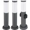 3er Set RGB LED Sockelleuchte, Edelstahl, 2x Steckdose