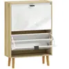HOMCOM Schuhschrank schmal mit 2 Türen Hochglanz-Weiß, Schuhschrank fü...
