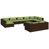 vidaXL 10-tlg. Garten-Lounge-Set mit Kissen Braun Poly Rattan
