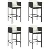 vidaXL Barhocker 4 Stk. mit Kissen Schwarz Poly Rattan