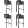 4er Set Barhocker aus Grauem Polyrattan mit Kissen