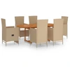 vidaXL 7-tlg. Garten-Essgruppe Poly Rattan Beige
