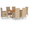 vidaXL 7-tlg. Garten-Essgruppe Poly Rattan Beige
