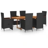 vidaXL 7-tlg. Garten-Essgruppe Poly Rattan Schwarz
