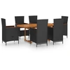 vidaXL 7-tlg. Garten-Essgruppe Poly Rattan Schwarz