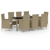 vidaXL 9-tlg. Garten-Essgruppe mit Kissen Poly Rattan Beige
