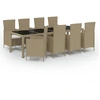 vidaXL 9-tlg. Garten-Essgruppe mit Kissen Poly Rattan Beige