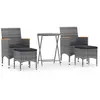 vidaXL 5-tlg. Garten-Bistro-Set Poly Rattan und Hartglas Grau
