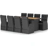 vidaXL 9-tlg. Garten-Essgruppe mit Kissen Poly Rattan Schwarz