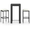 vidaXL 3-tlg. Gartenbar-Set mit Kissen Poly Rattan Schwarz