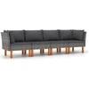 vidaXL 4-Sitzer-Gartensofa mit Kissen Grau Poly Rattan
