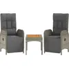 vidaXL Garten-Relaxstühle 2 Stk. mit Tisch Grau Poly Rattan