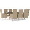 vidaXL 9-tlg. Garten-Essgruppe mit Kissen Beige Poly Rattan