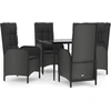 vidaXL 5-tlg. Garten-Essgruppe mit Kissen Schwarz Poly Rattan