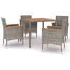 vidaXL 5-tlg. Garten-Essgruppe mit Kissen Grau Poly Rattan
