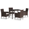 vidaXL 5-tlg. Garten-Essgruppe mit Kissen Braun Poly Rattan