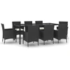 vidaXL 9-tlg. Garten-Essgruppe mit Kissen Schwarz Poly Rattan