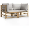 vidaXL Garten-Ecksofas mit Hellgrauen Kissen 2 Stk. Bambus