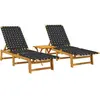 vidaXL Sonnenliegen 2 Stk. mit Tisch Schwarz Massivholz Akazie