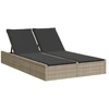 vidaXL Doppel-Sonnenliege mit Kissen Hellgrau Poly Rattan