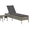 vidaXL Sonnenliege mit Tisch und Auflage Grau Poly Rattan