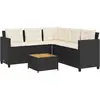 vidaXL Gartensofa in L-Form mit Tisch und Kissen Schwarz Poly Rattan