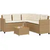vidaXL Gartensofa in L-Form mit Tisch und Kissen Beige Poly Rattan