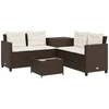 vidaXL Gartensofa in L-Form mit Tisch und Kissen Braun Poly Rattan