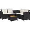 vidaXL Gartensofa in L-Form mit Tisch und Kissen Schwarz Poly Rattan