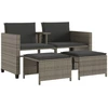 vidaXL Gartensofa 2-Sitzer mit Tisch und Hockern Grau Poly Rattan
