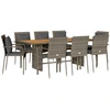 vidaXL 9-tlg. Garten-Essgruppe mit Kissen Grau Poly Rattan