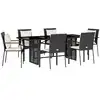vidaXL 7-tlg. Garten-Essgruppe mit Kissen Schwarz Poly Rattan