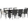vidaXL 9-tlg. Garten-Essgruppe mit Kissen Schwarz Poly Rattan