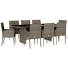 vidaXL 9-tlg. Garten-Essgruppe mit Kissen Grau Poly Rattan