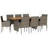 vidaXL 9-tlg. Garten-Essgruppe mit Kissen Grau Poly Rattan