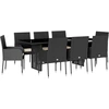 vidaXL 9-tlg. Garten-Essgruppe mit Kissen Schwarz Poly Rattan