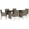 vidaXL 7-tlg. Garten-Essgruppe mit Kissen Grau Poly Rattan