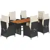 vidaXL 7-tlg. Garten-Essgruppe mit Kissen Schwarz Poly Rattan