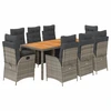 vidaXL 9-tlg. Garten-Essgruppe mit Kissen Grau Poly Rattan
