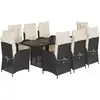 vidaXL 9-tlg. Garten-Essgruppe mit Kissen Schwarz Poly Rattan