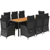 vidaXL 9-tlg. Garten-Essgruppe mit Kissen Schwarz Poly Rattan