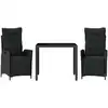 vidaXL 3-tlg. Garten-Essgruppe mit Kissen Schwarz Poly Rattan
