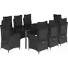 vidaXL 9-tlg. Garten-Essgruppe mit Kissen Schwarz Poly Rattan
