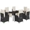 vidaXL 7-tlg. Garten-Essgruppe mit Kissen Schwarz Poly Rattan