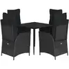 vidaXL 5-tlg. Garten-Essgruppe mit Kissen Schwarz Poly Rattan