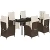 vidaXL 7-tlg. Garten-Essgruppe mit Kissen Braun Poly Rattan