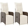 vidaXL Gartensessel mit Kissen 2 Stk. Verstellbar Braun Poly Rattan