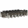 vidaXL 17-tlg. Garten-Essgruppe mit Kissen Grau Poly Rattan