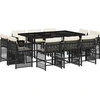 vidaXL 11-tlg. Garten-Essgruppe mit Kissen Schwarz Poly Rattan
