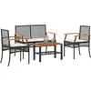 vidaXL 4-tlg. Garten-Lounge-Set mit Kissen Schwarz Poly Rattan